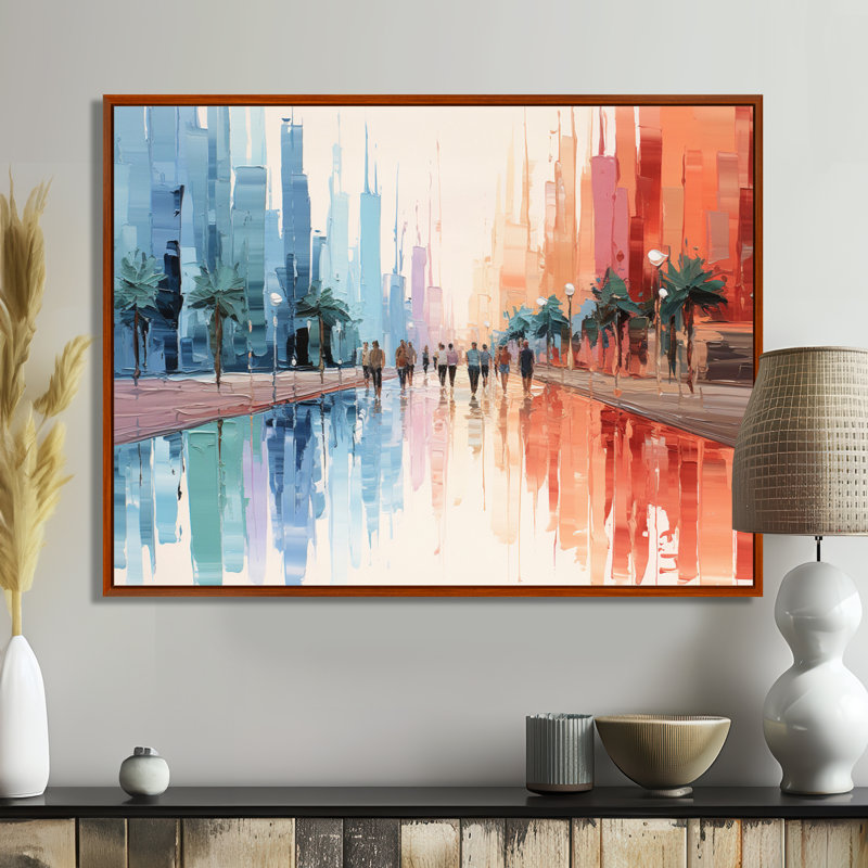 Nassim - Paysage abstrait, art mural, salon, Cadre flottant brun, H 12 po x l 20 po