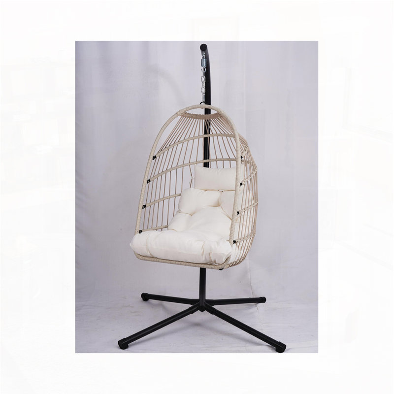 Balancelle en osier de patio avec support, Gris clair, 43.3", Blanc cassé