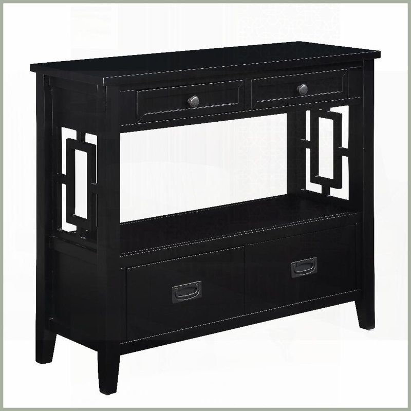 Retro Solid Pine Wood Coffee Table - 4 Drawers &amp; Shelf for Entry/Bedroom, Spacious Storage &amp; Easy Assembly, Black