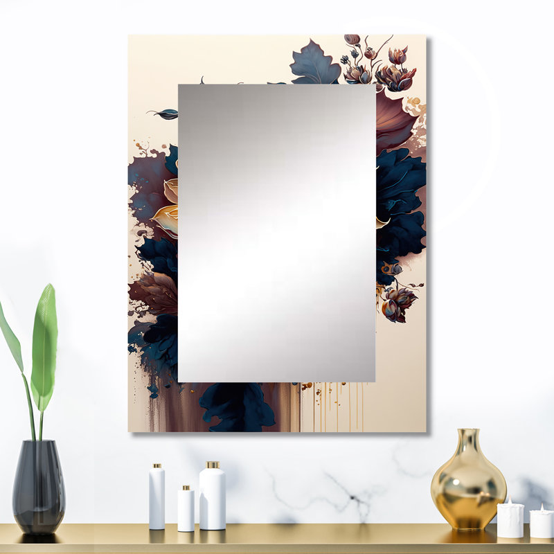 Bourgogne et bleu Dahlia Bunch II - miroir décoratif Dahlia, miroir mural traditionnel, impression d'art en métal