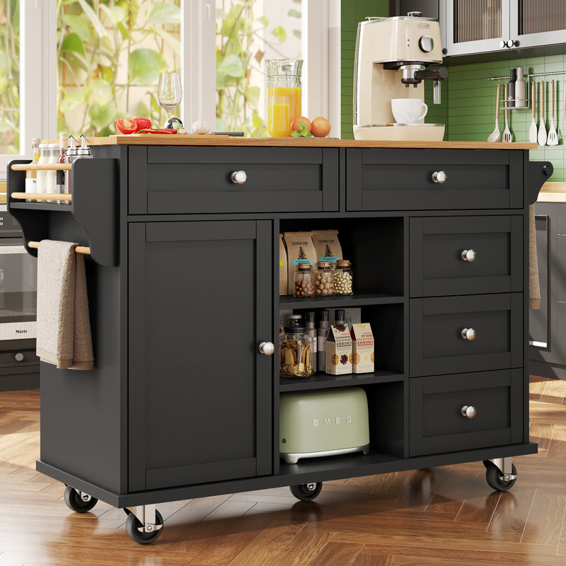 Wood Kitchen Island, Black