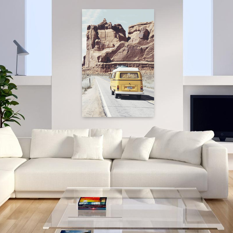 Road Trip, art mural contemporain, H 48 po x l 32 po, Brown/Yellow/Gray