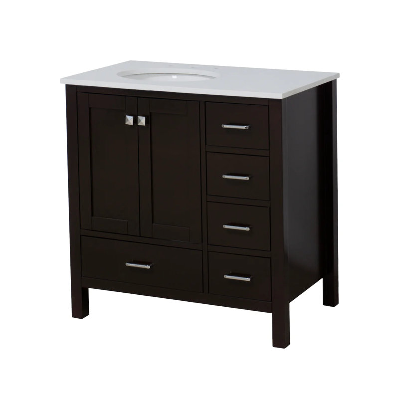 Ensemble de meuble-lavabo simple 36 po Claudett, Chocolat, Engineered White