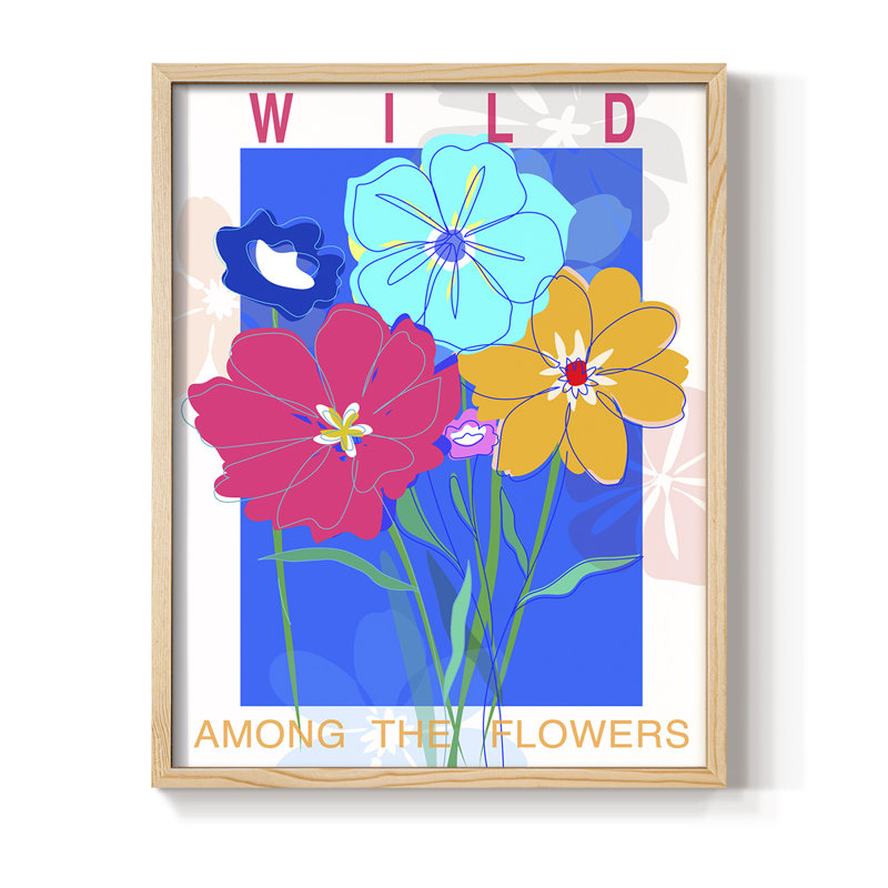 Reproduction encadrée Pop Wildflower Bouquet - bois massif, Natural, H 15 po x l 12 po