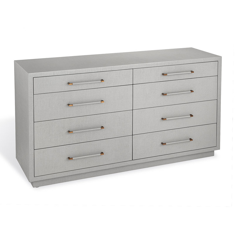 Taylor 8 - Drawer Solid Wood Dresser, Light Gray/Antique Brass