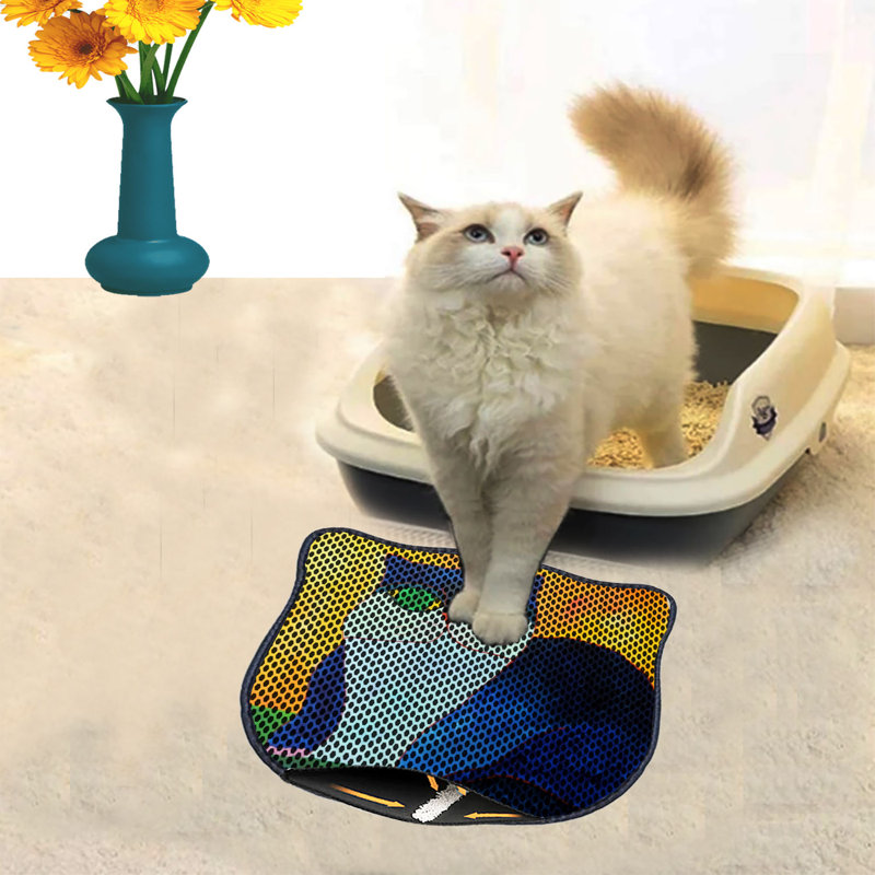 Tapis de litière durable pour chat, 15,7 po x 19,7 po | 50% PVC / 50% polyester, lavable à la machine et passer l'aspirateur | Parfait pour un nettoyage facile, conception antidérapante pour garder votre maison propre et fraîche, idéal pour les propriétaires d'animaux de compagnie
