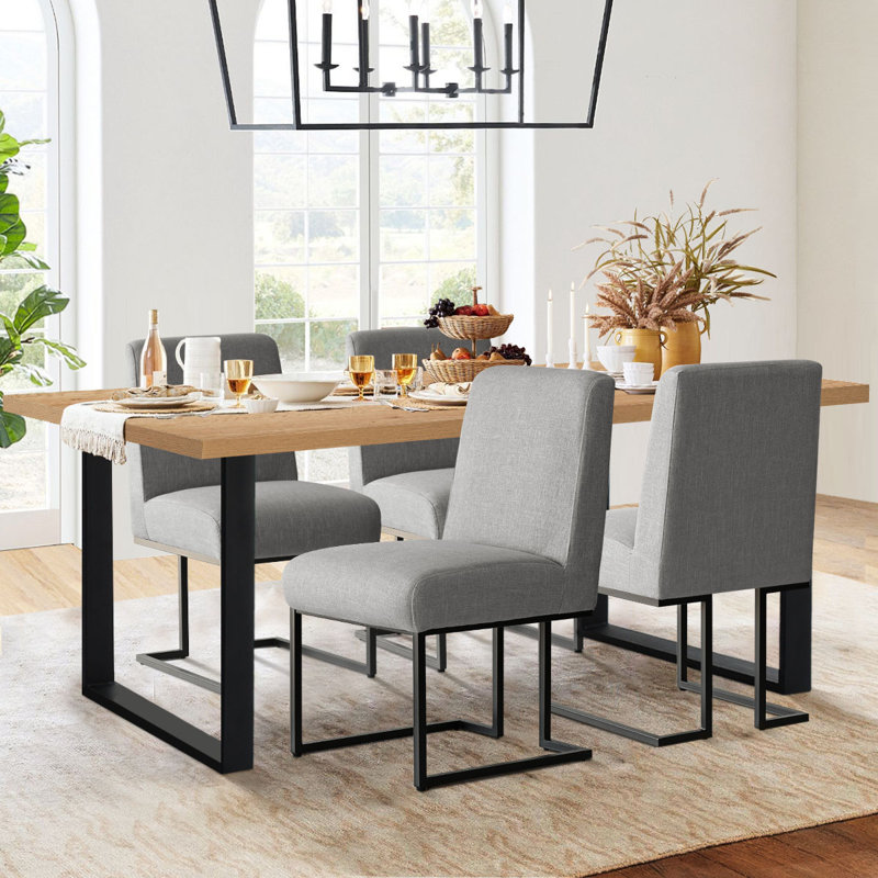Cederick 4-Person Dining Set with Rectangular Table, Natural, Gray