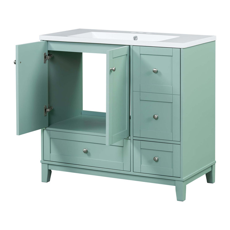 Meuble-lavabo moderne de 36 pouces avec charge USB, meuble-lavabo avec deux portes et trois tiroirs, petit meuble-lavabo avec lavabo simple, robinets non inclus