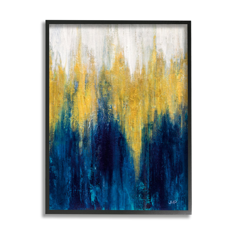 «Blue and Yellow Abstraction» par Julia Purinton, H 30 po x l 24 po x P 1,5 po, Giclée encadrée noir minuit