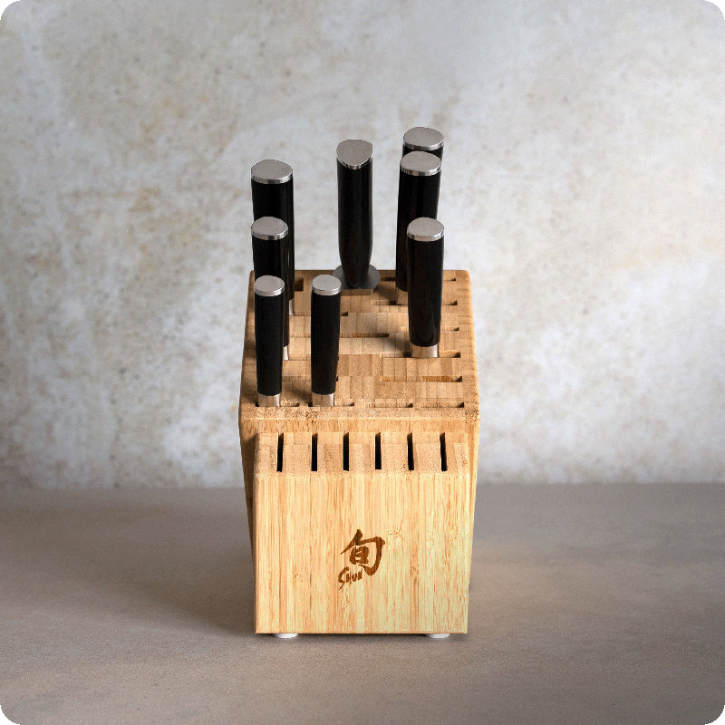 Shun Classic 9 Piece Chef’s Block Set, Includes 7 Shun Classic Knives, Honing Steel and 22-Slot Knife Block, Handcrafted Japanese Knife Set, Damascus Stainless Steel Cladding, Pakkawood Handle