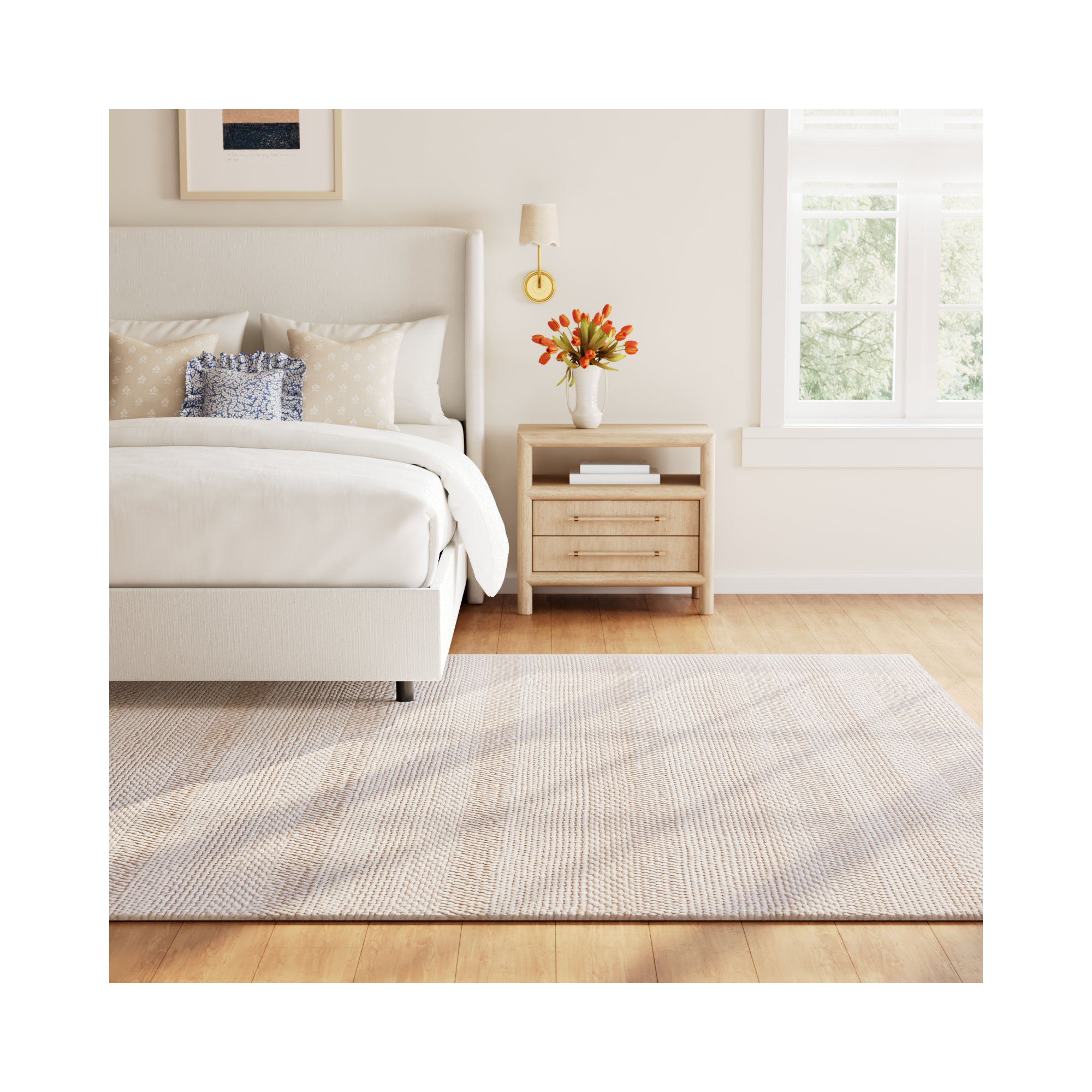 Daisy Handmade Wool Ivory Rug, Rectangle 9' x 12'