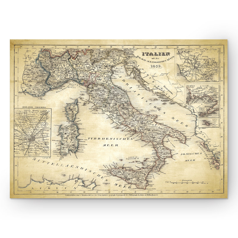 Italie, croquis de carte II, impression sur toile, H 30 po x l 40 po x P 1,5 po