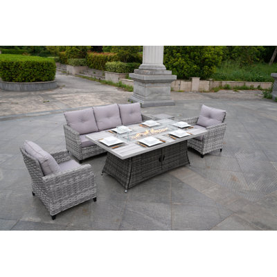 Ensemble de conversation en osier / rotin pour 5 personnes avec coussins Alseepa