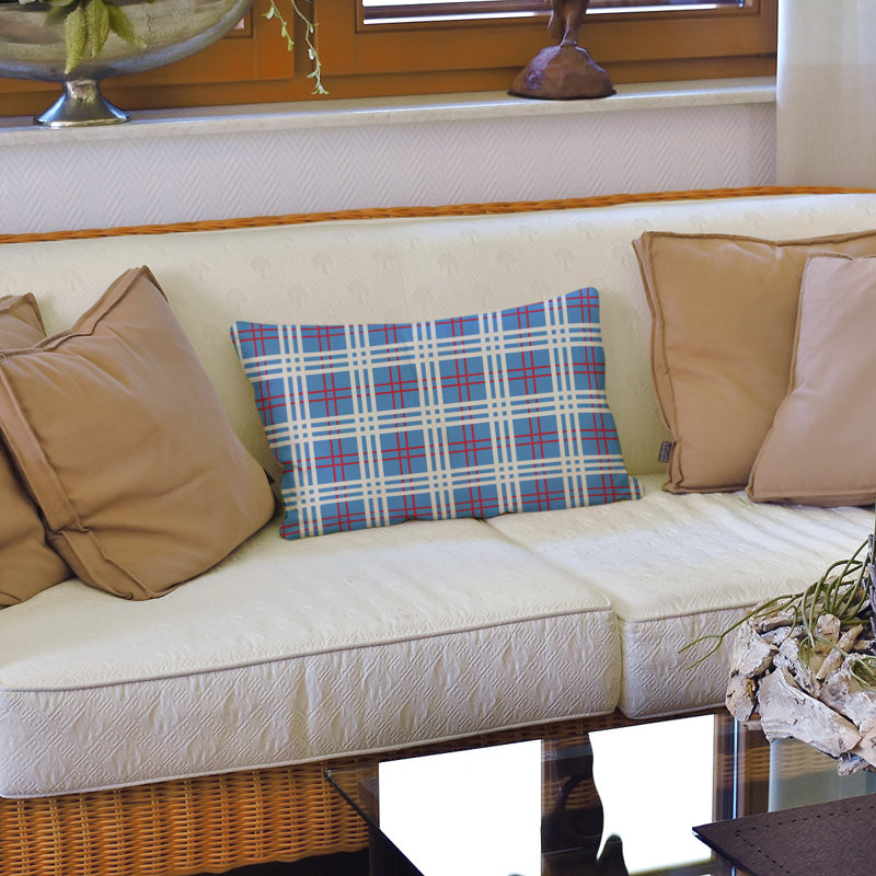 Housse de coussin et insert rectangulaires Luxury, Bleu clair / rouge / blanc, Polyester filé