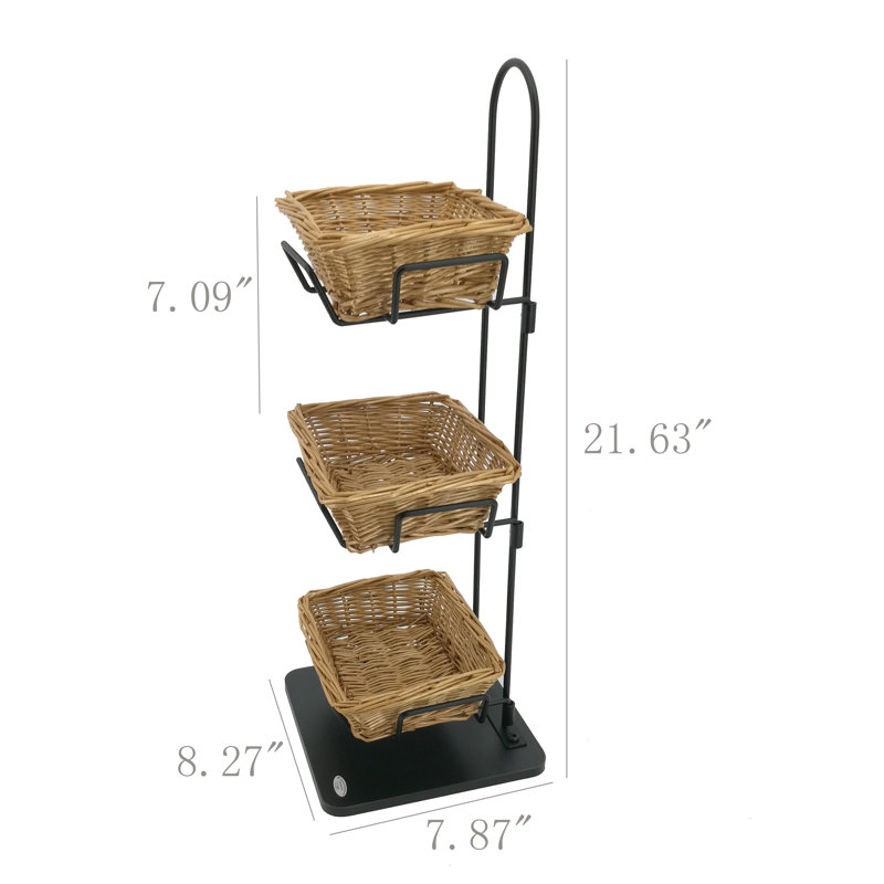 Mini 3 Tier Wicker Basket Organizer Stand for Tabletop Display, 8.3 X 8.3X 22.5"