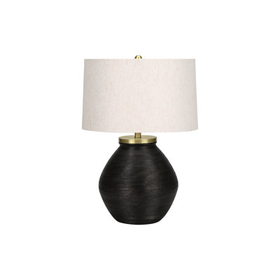 Lampe de table contemporaine en béton noir 25 po avec abat-jour en lin ivoire, interrupteur à 3 voies pour l'éclairage décoratif du salon et de la chambre à coucher