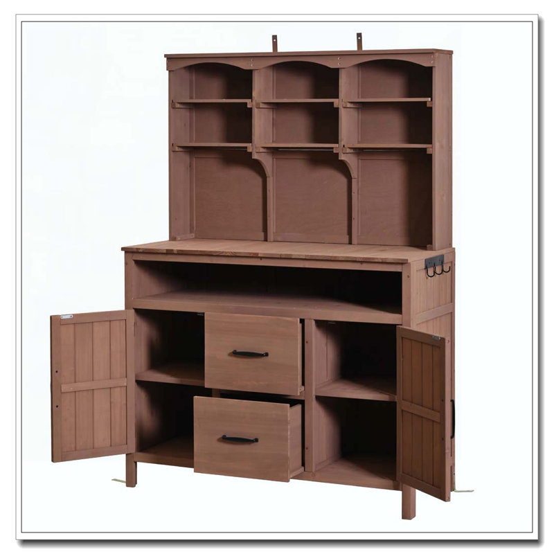 Large Fir Wood Potting Bench,45.3''L Multi-Functional Outdoor Patio Kitchen Island with Hutch, Brown