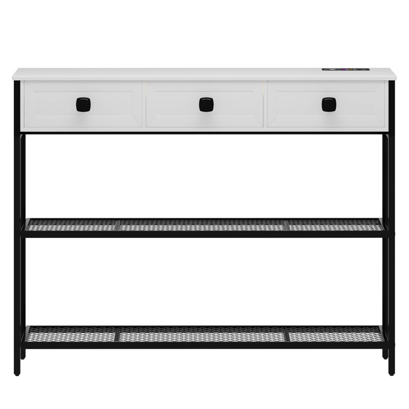 Jasvindir 3 Drawer Console Table with Charging Station and RGB Lights, White