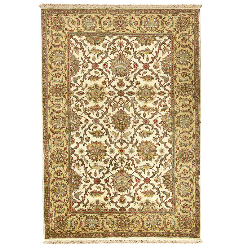Tapis crème et doré de haute qualité noué à la main