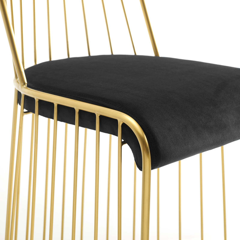 Chaise de salle à manger rembourrée en acier inoxydable Rivulet Gold par Modway, Noir