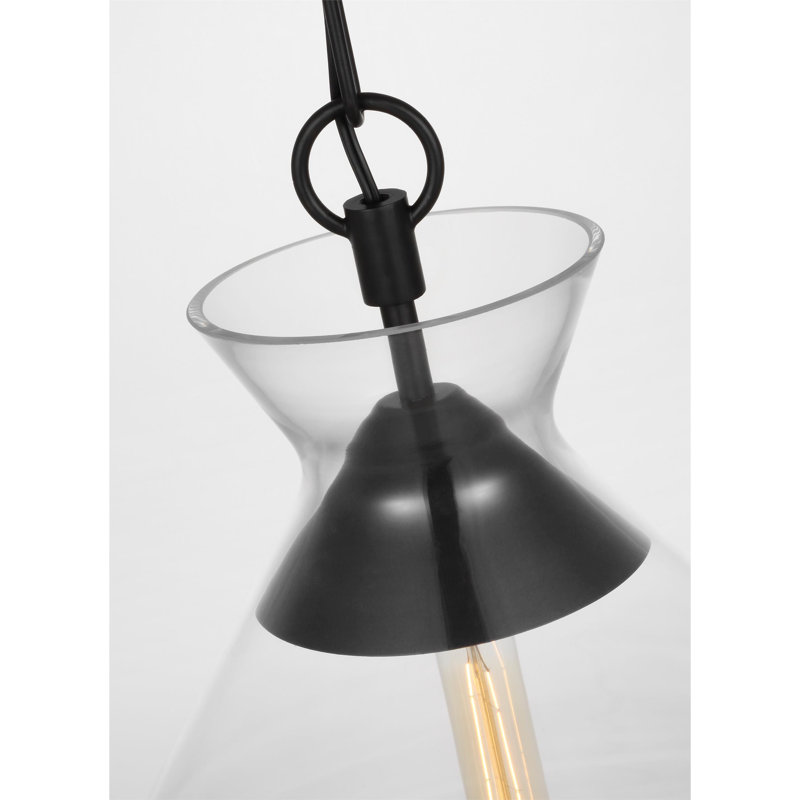 Clear Glass and Black Cone Pendant Light