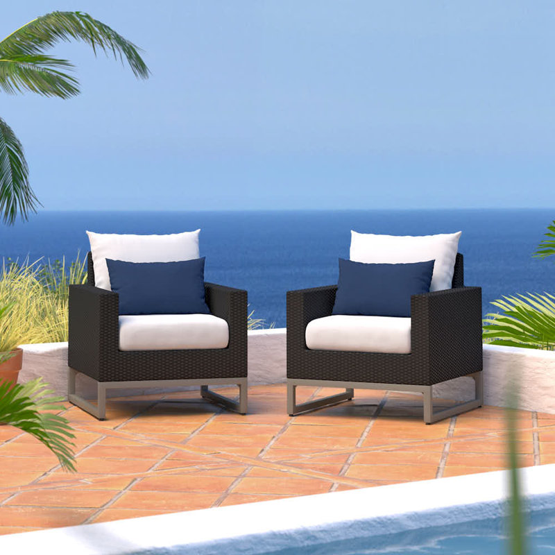 Sameko 2Pc Sunbrella Outdoor Club Chairs, Brown, Red