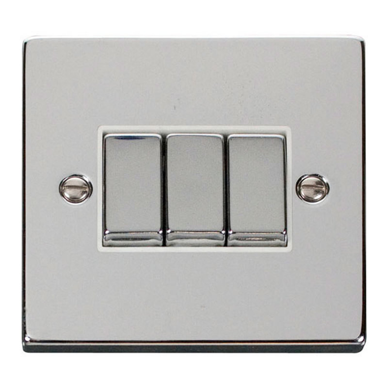 Polished Chrome 10A 3 Gang 2 Way Ingot Light Switch