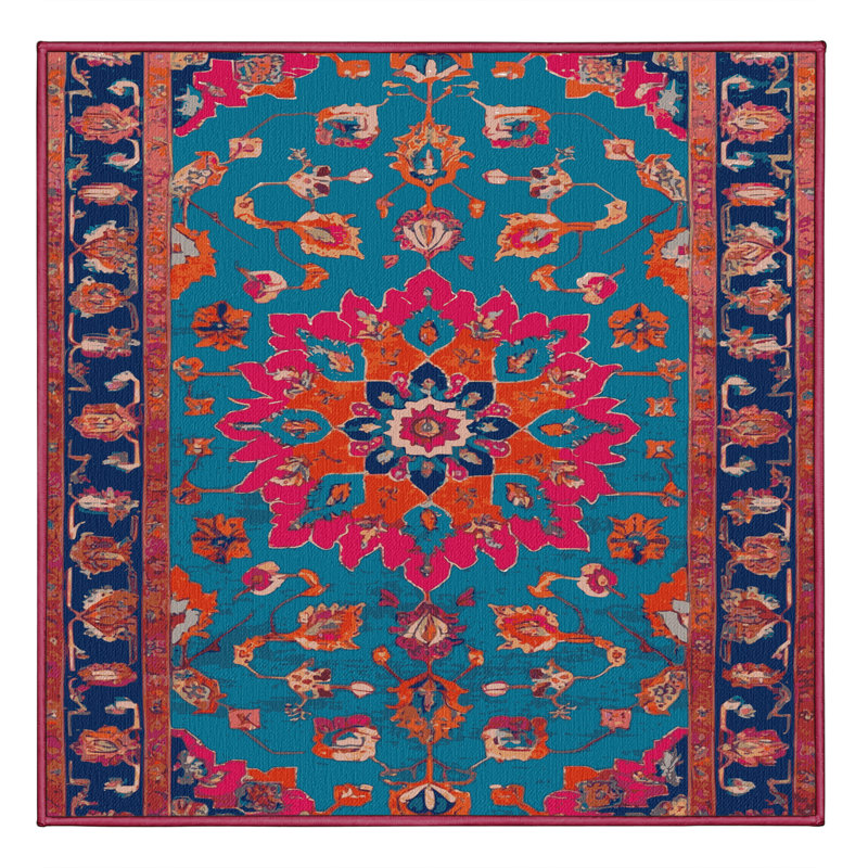 Tapis rouge Tabriz lavable à la machine, Carré 8 pi