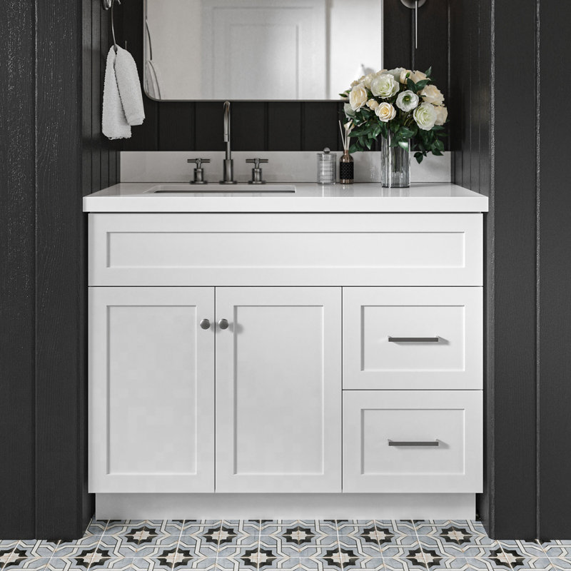 Hamlet 43'' Single Bathroom Vanity with White Quartz Top, White