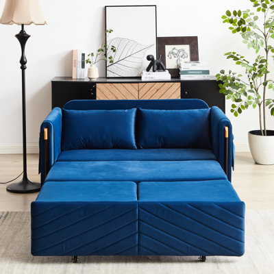 Lit bleu de 54 po avec fonction coulissante, velours, 2 poches pour accoudoirs détachables, coussins, lit réglable pour la maison, vie paisible