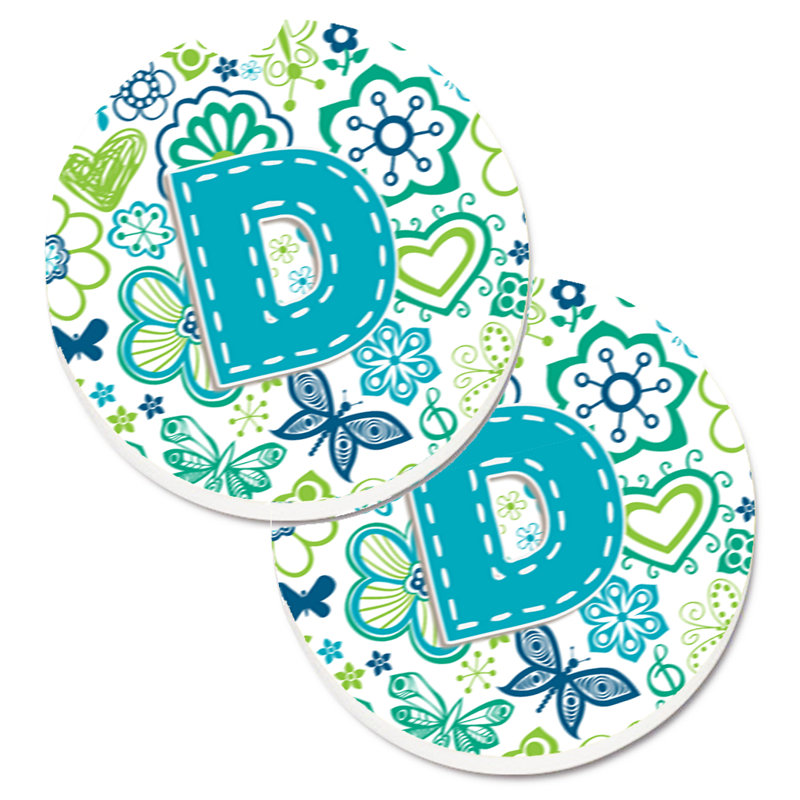 Sous-verre à fleurs et voitures papillons, D, Bleu sarcelle