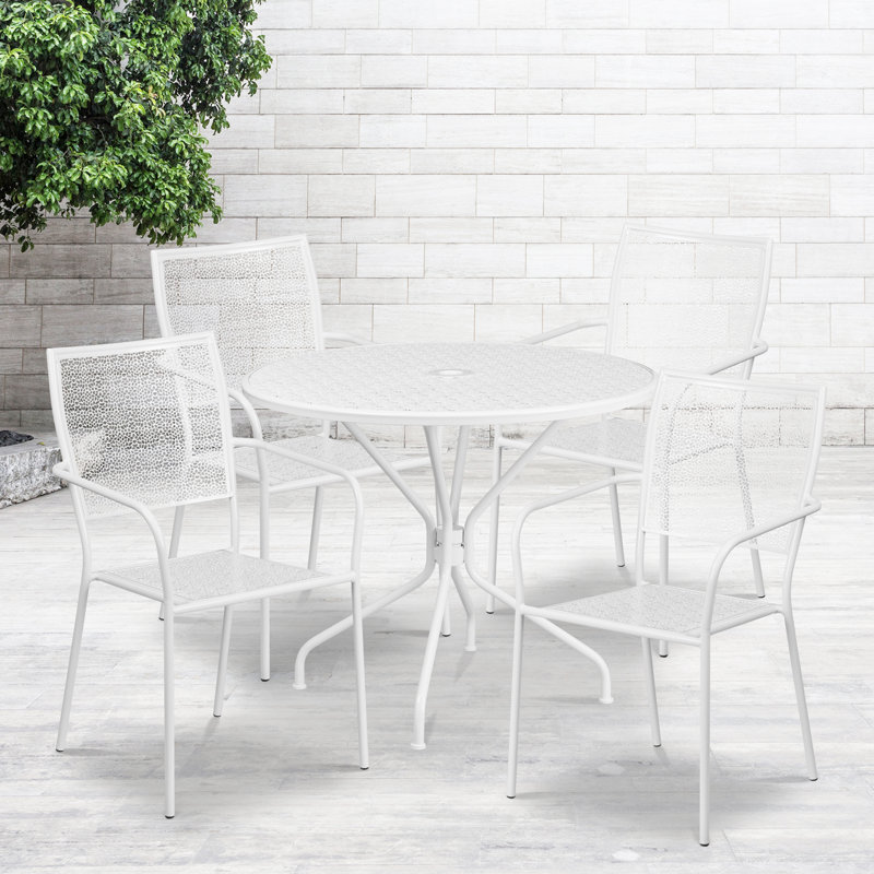 Ensemble de table de patio intérieur et extérieur 35,25 po Amaaya, Blanc, 5 Pieces: Table, 4 Chairs