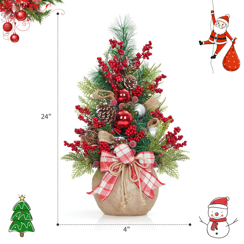 Sapin de Noël artificiel de table pré-illuminé de 61 cm (24 po) avec lumières DEL et décorations