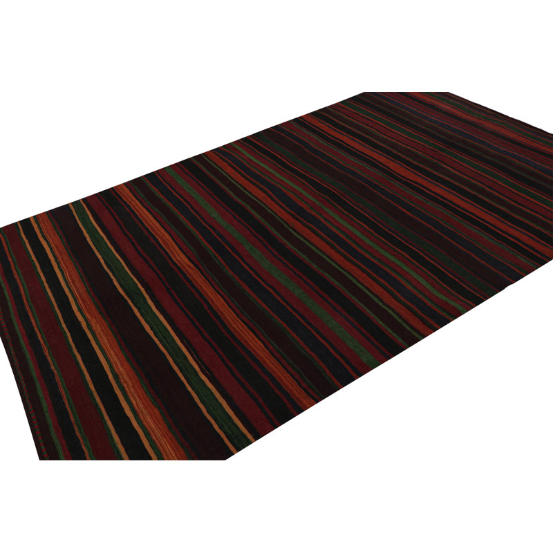 Vintage Hand Knotted Wool Striped Area Rug, Rectangle 5'2" x 6'2"