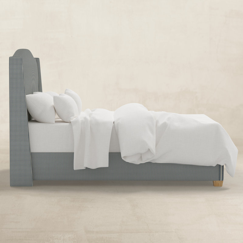 Upholstered Wingback Bed, Queen, Denim