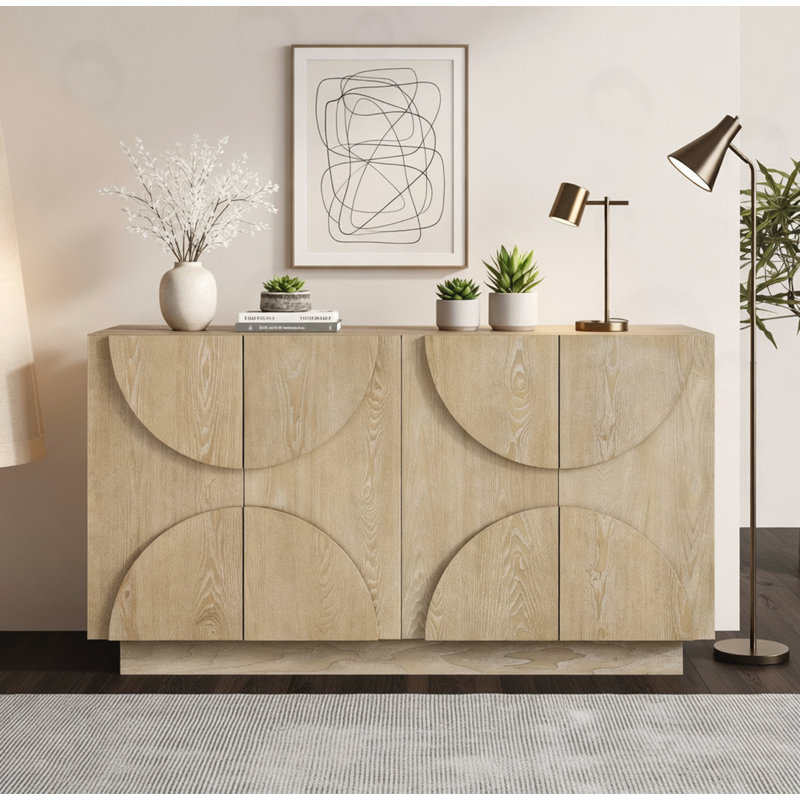 Buffet de rangement 4 portes avec poignées semi-circulaires, Naturel