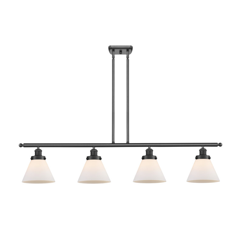Luminaire pour îlot 4 lumières Cone, Blanc mat, DEL, Noir mat