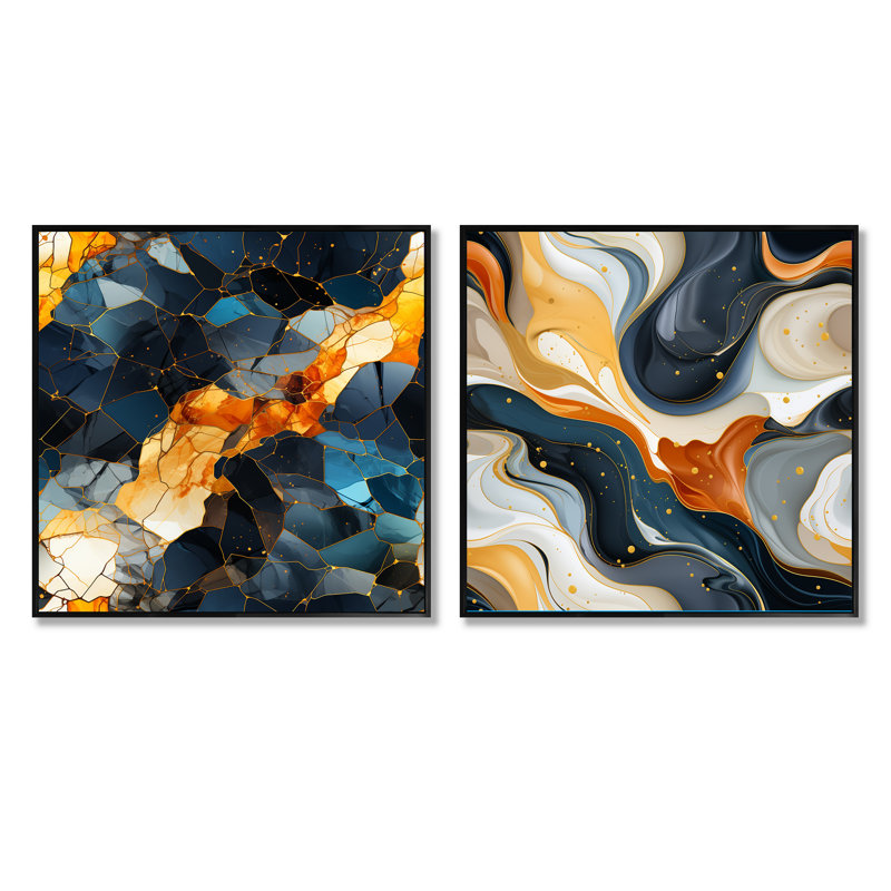 Jeter - Ensemble de 2 collages carrés abstraits, Cadre flottant noir, H 30 po x l 61 po