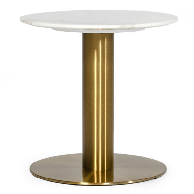 Table de bout Marcelli en marbre blanc et or brossé