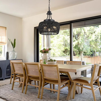 Farmhouse Chandelier With Woven Rattan Lampshade, Pendant Ceiling Fixture For Dining Room, Kitchen Island, Bedroom, Living Room, And Hallway