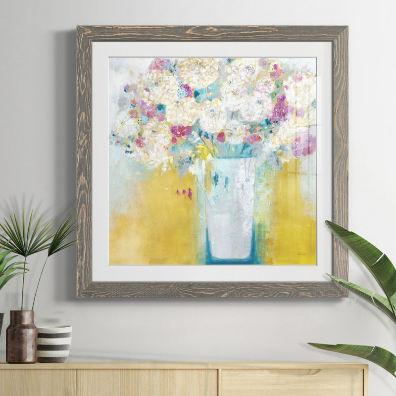 Fleurs du matin - peinture encadrée, Papier gris, H 35,5 po x l 35,5 po x P 1,5 po