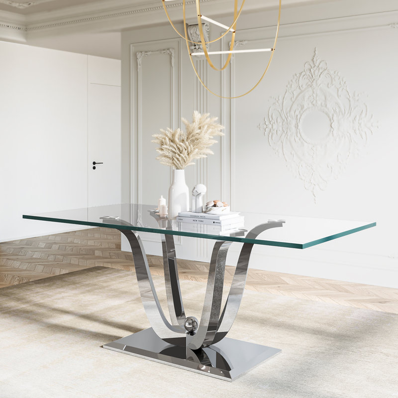 Tempered Glass Top  Dining Table, Silver