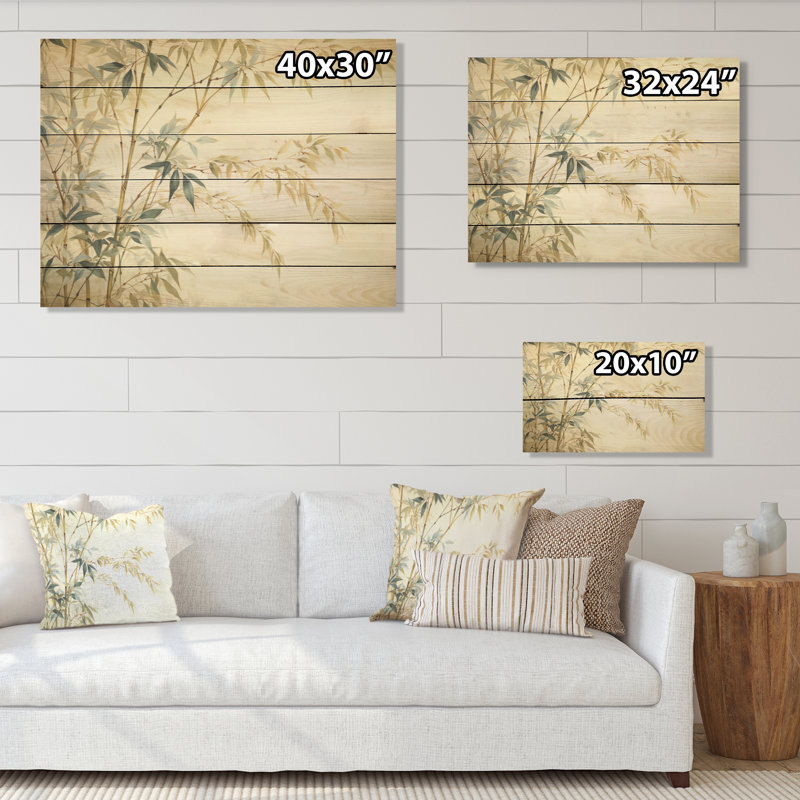 Minimalisme bambou - Art mural en bois de bambou sur bois de pin naturel, H 30 po x l 40 po