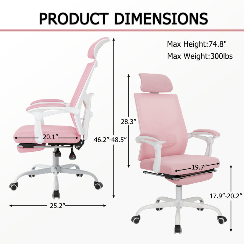 Chaise de bureau ergonomique Yepez, Rose