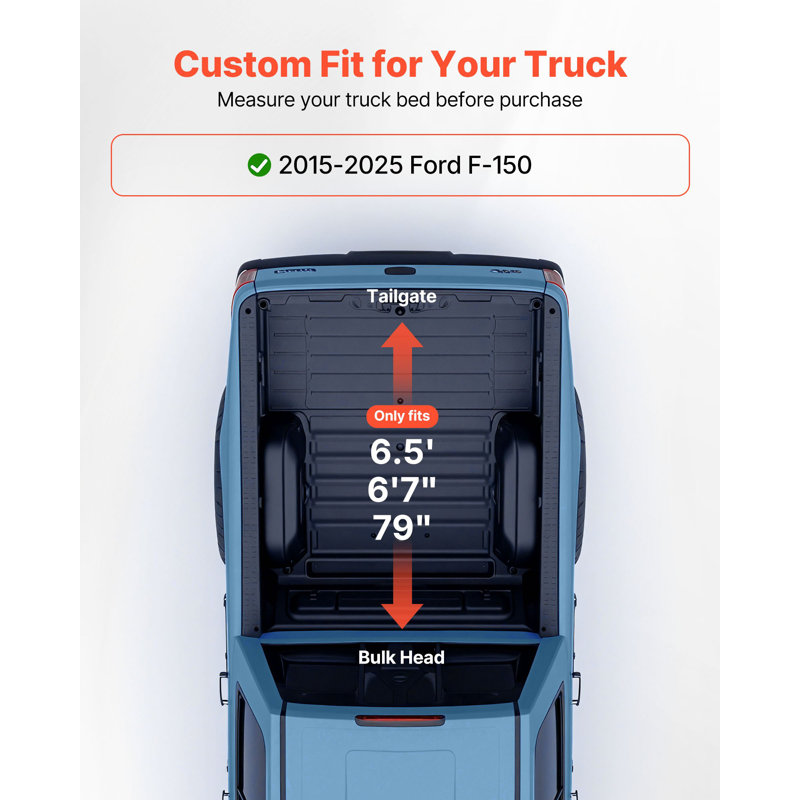 Soft Roll-Up Truck Bed Tonneau Cover, Compatible With 2015-2025 Ford F150 Styleside/Fleetside (Not Fit Flareside/Stepside), Fit 6.5 Ft (6 Ft 7 In/79 In) Bed, PVC Tonneau Cover With Aluminum Bars