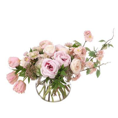 Rose Hydrangea, Pink Cream, Glass Bubble, 32wx19dx19h