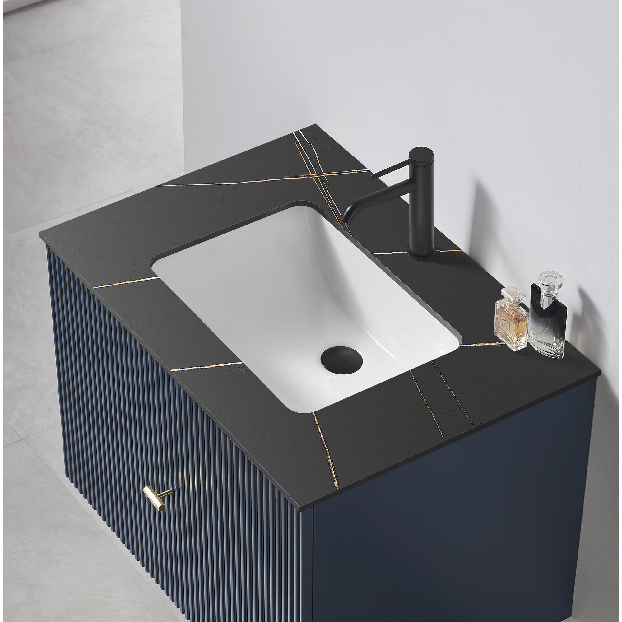 Jamell 30'' Single Bathroom Vanity, Dark Blue, Black