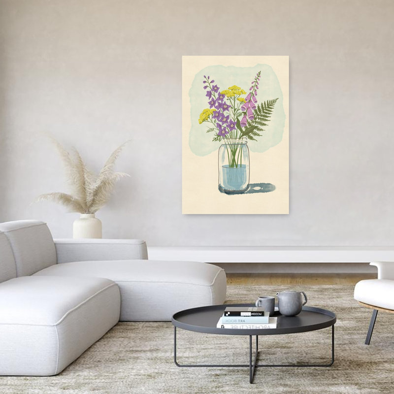 Summer Wildflower Bouquet Rustic Abstract Fern Flower Nature Wall Art Print 1 Piece Wrapped Canvas Wall Art