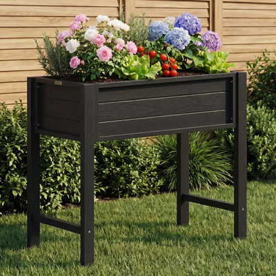 All-Weather HIPS Raised Garden Bed with Legs & Drainage Holes - 34x30x18 in Raised Planter for Backyard Patio - Gardeners Outdoor Gardening（Black）