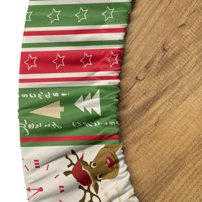 The Holiday Aisle® Christmas Fitted Round Tablecloth Diameter Green Dark Coral White, 47.24" Round